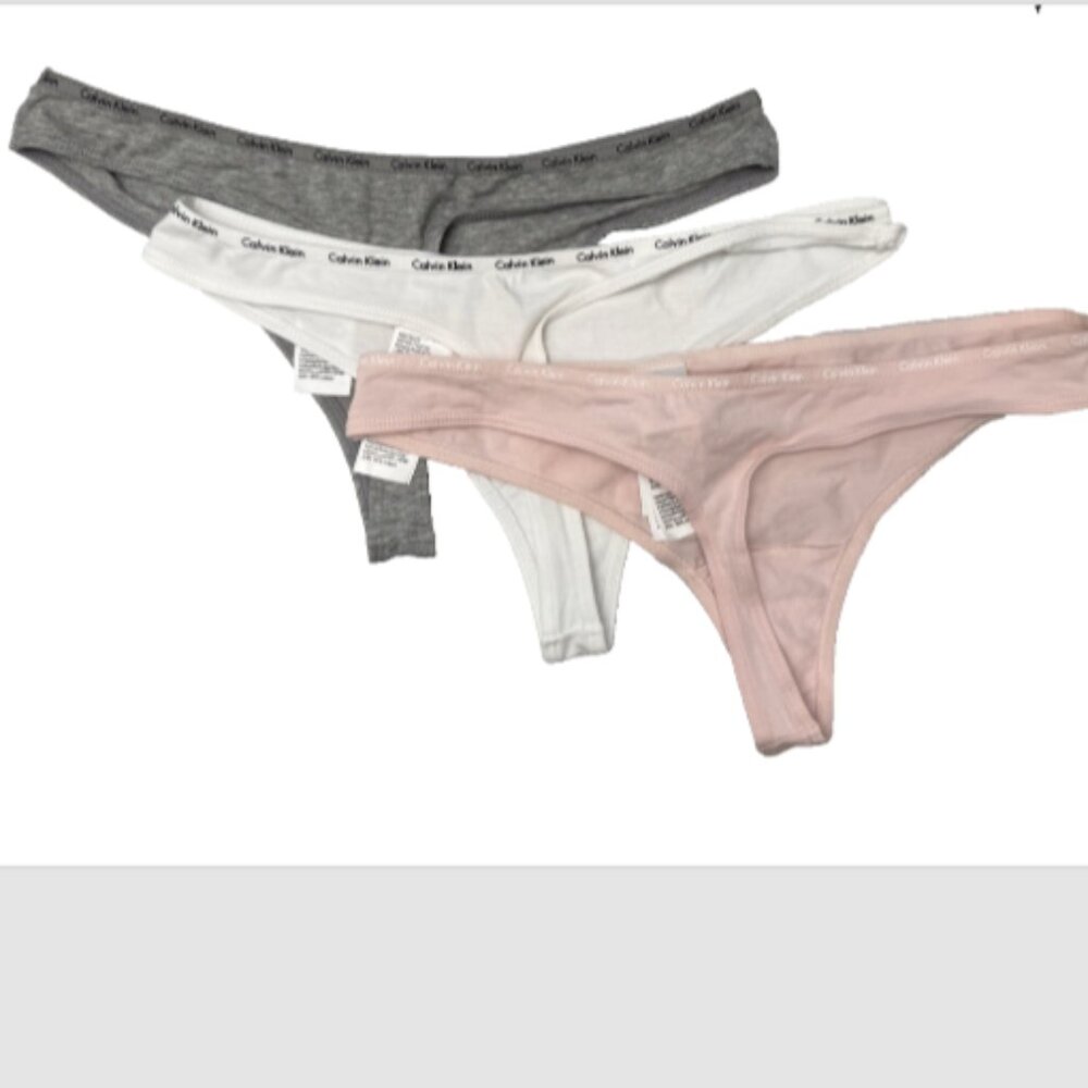 Calvin Klein ( Pink, Gray, White) Womens Panties Thongs Set of 3 Size M